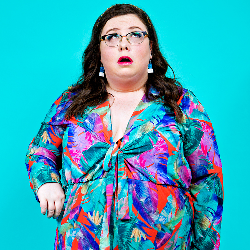 Alison Spittle looking up, open-mouthed