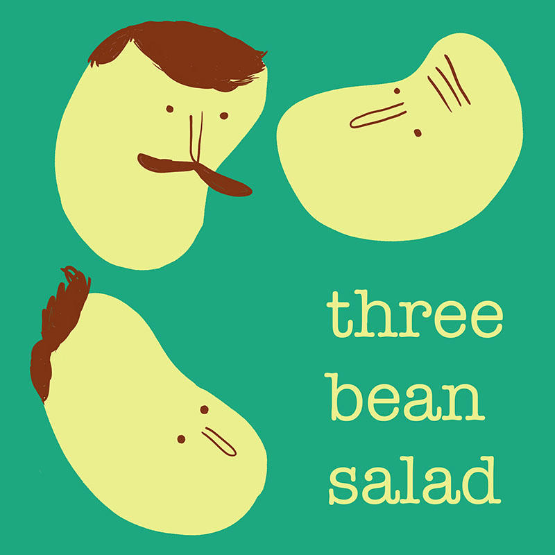 3 Bean Salad logo with an illustration of Mike, Henry and Ben's faces as beans