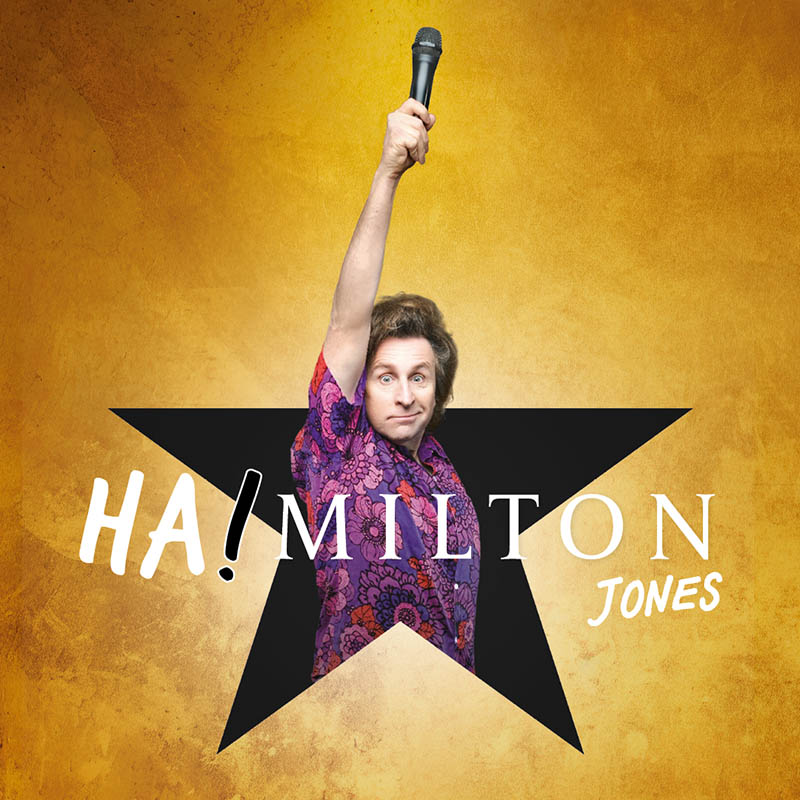 Image of Milton Jones in the style of the Hamilton Musical logo