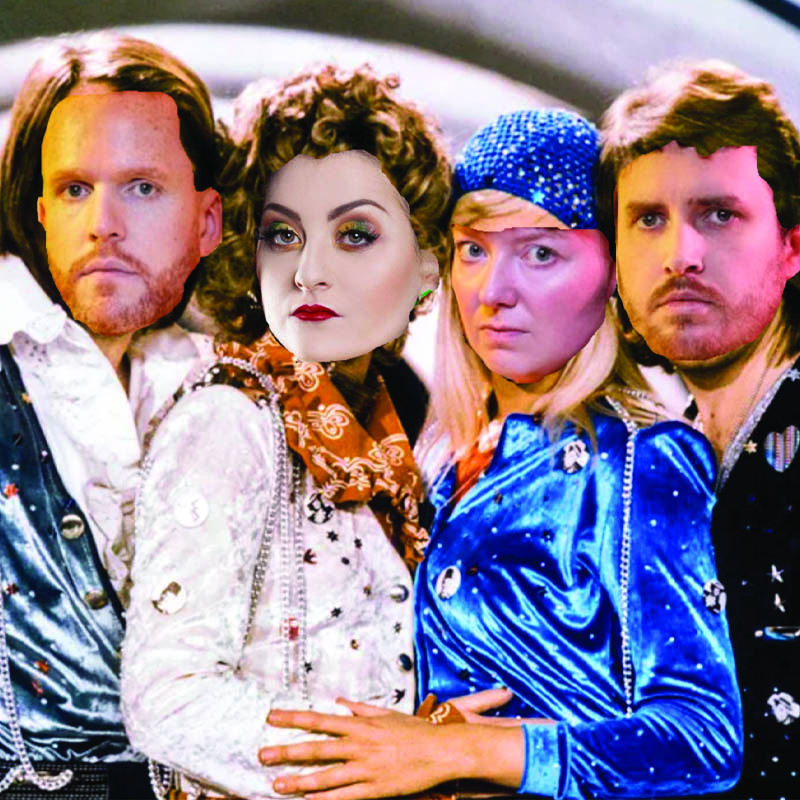 Image of ABBA with the heads of Kiri Pritchard-McLean and members of Tarot crudely photoshopped in
