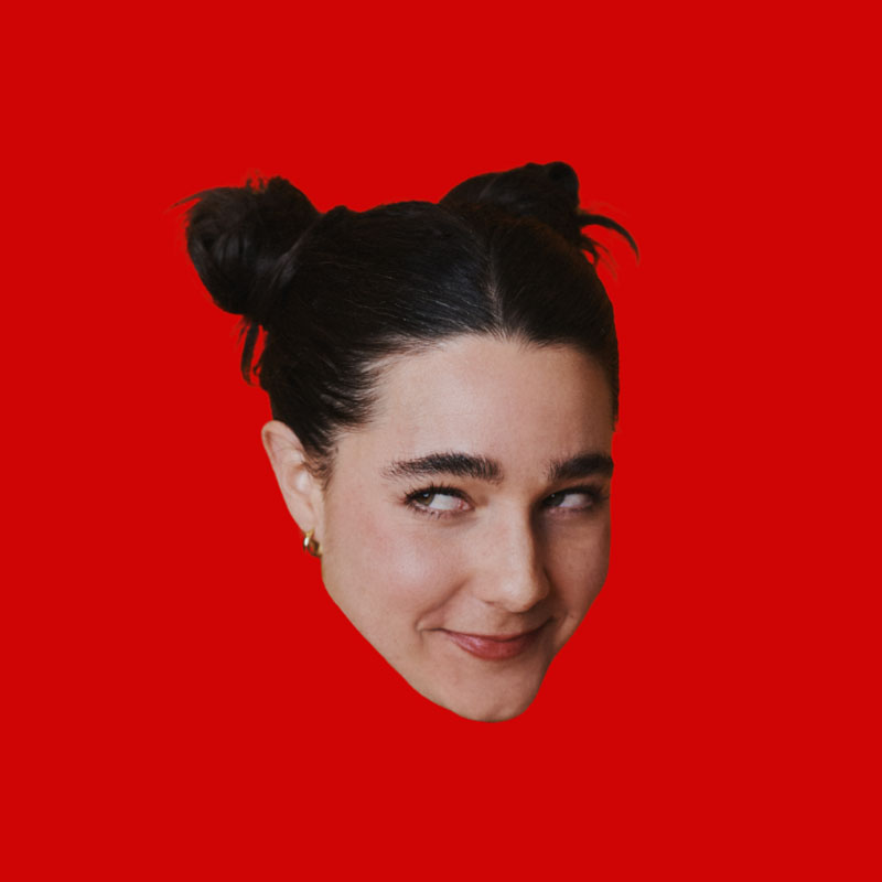 Cropped photo of Lara Rictoe's head on a totally red background